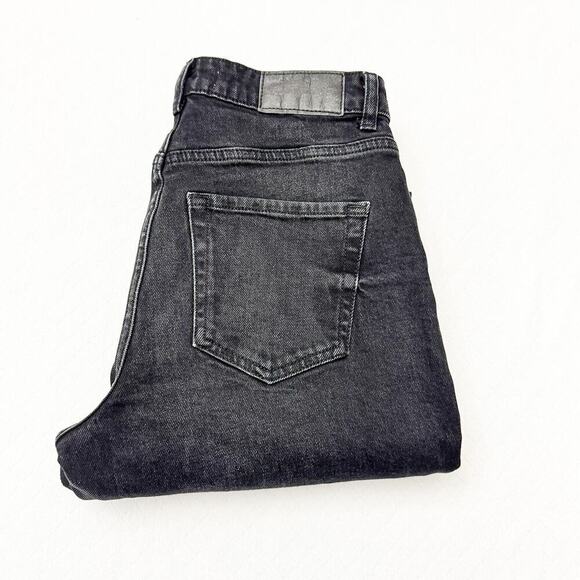 Zara Black Charcoal Straight Leg Distressed Denim Jeans Zip Fly Size 6 - Picture 1 of 8
